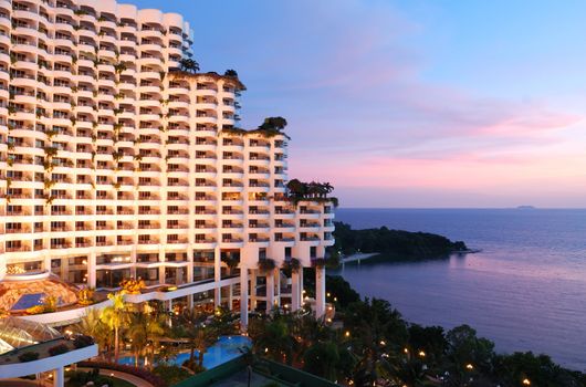 Five stars hotel in tropic. Evening.