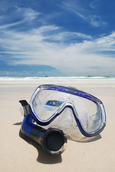 Snorkel equipment on a tropical beach