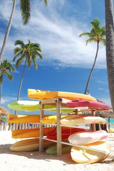 Kayaks on a beautiful caribbean beach 