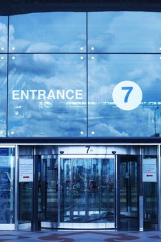 Modern Airport entrance, toned cold