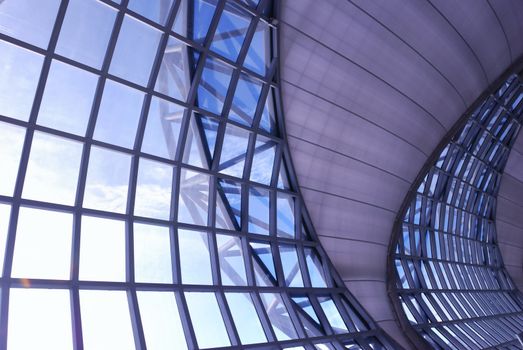 Modern airport interior. Toned Cold.