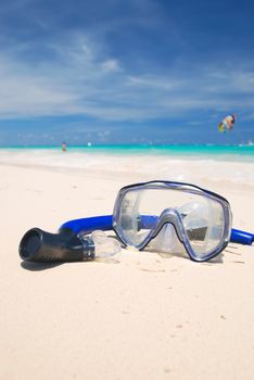 Snorkel equipment on a tropical beach