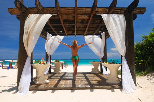 Beautiful caribbean beach with pergola in Dominican Republic