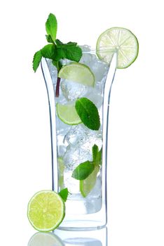 Mojito cocktail in double-wall glass isolated on white