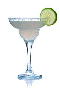 Margarita or Daiquiri cocktail isolated on white. Soft reflection.