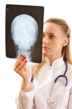 Doctor looking at x-ray (isolated on white)