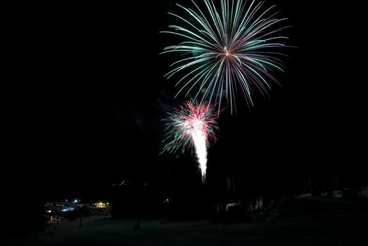 Fireworks at a ski resort in British Columbia, Canada