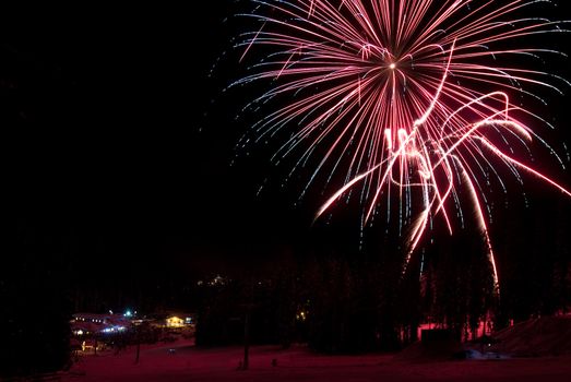 Fireworks at a ski resort in British Columbia, Canada