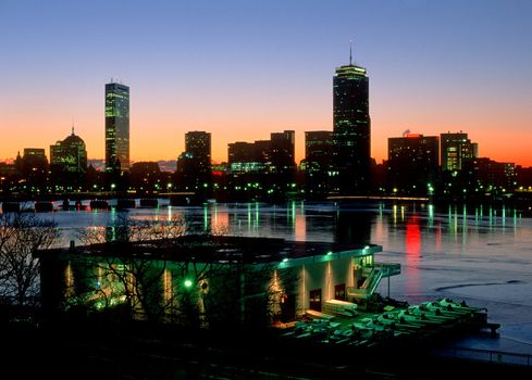 MIT's Pierce Boathouse and Boston's Back Bay