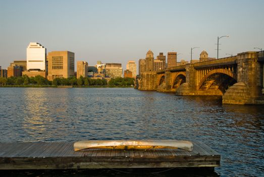 Canoe on a dock on the Charles River, Boston