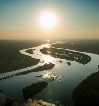 Zambezi River seen from the air, Zambia