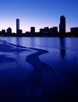 Boston's Back Bay with the Charles River frozen over