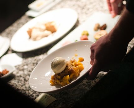 Gourmet apple pie being served at a restaurant