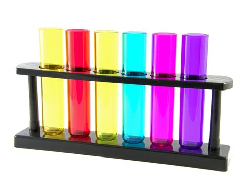 empty glass tubes in pink yellow red and bleu isolated on white