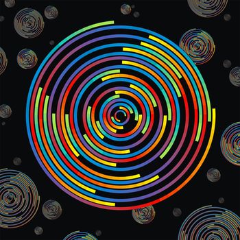 Colored circles on a black background