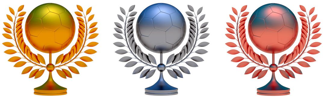 Collection of soccer ball prizes, 3d object illustration