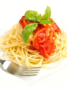 spaghetti with tomatoes sauce and basil