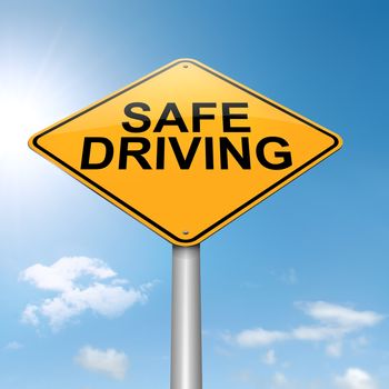 Illustration depicting a roadsign with a safe driving concept. Sky background.