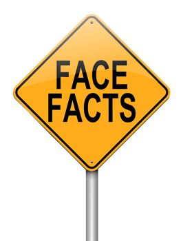 Illustration depicting a roadsign with a face facts concept. White background.