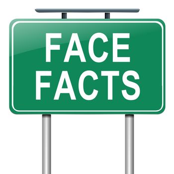 Illustration depicting a roadsign with a face facts concept. White background.