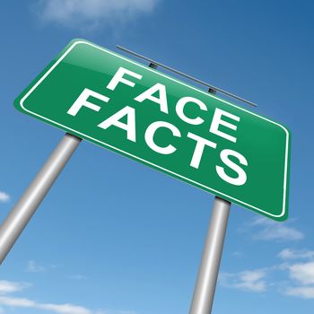 Illustration depicting a roadsign with a face facts concept. Sky background.