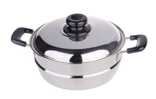 pot, Stainless steel pot on white background