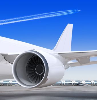 turbine of passenger plane that waiting for departure in airport