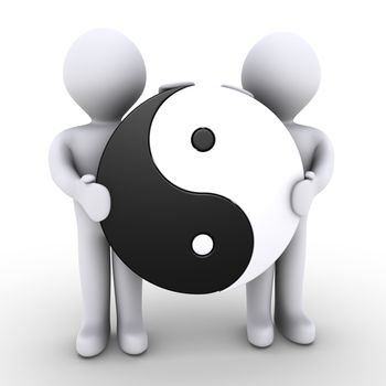 Two 3d people are holding a yin and yang symbol