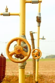 Equipment of natural gas station among autumn field