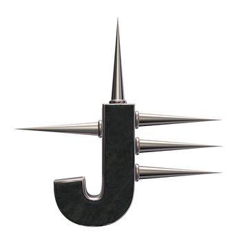 letter j with metal prickles on white background - 3d illustration