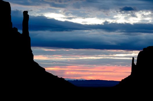 Monument valley cloudy mountain sunrise detail, Arizona, USA