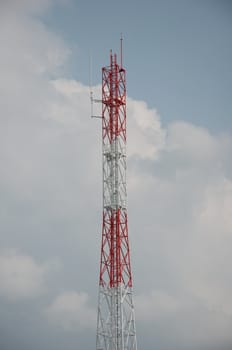 telecommunication tower with blue sky background