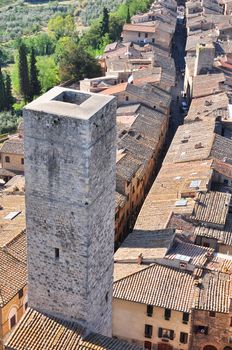 Tuscan medieval village San Gimignano view from the tower, Italy