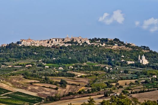 Montepulciano village landscape view at the sunset, Tuscany, Italy