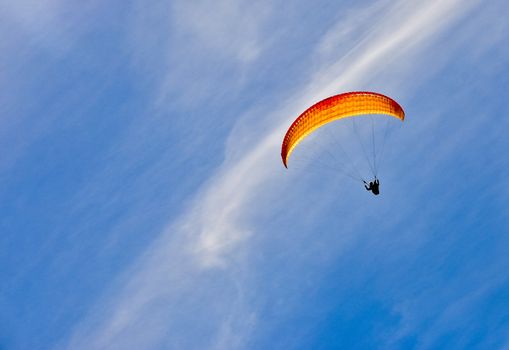 Winter mountains and paragliding with sky background, no horizon