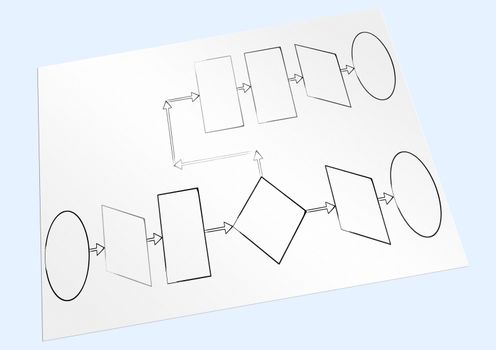 Paper sheet with the block diagram of branching algorithm