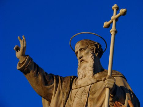 A detail of the stone statue of Saint Philip in Zebbug, Malta.