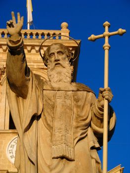 A detail of the stone statue of Saint Philip in Zebbug, Malta.