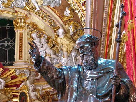 A detail of the silver statue of Saint Philip in Zebbug, Malta.