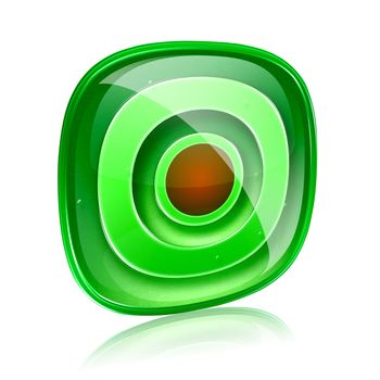 Record icon green glass, isolated on white background.