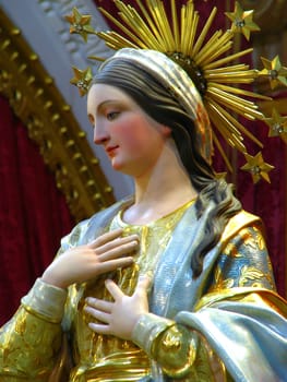A detail of the statue of Our Lady of The Lilies in Maqbba, Malta.