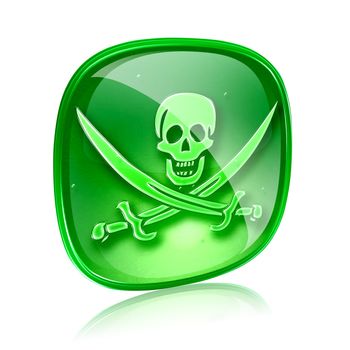 Pirate icon green glass, isolated on white background.