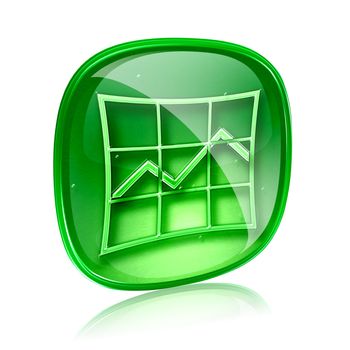 graph icon green glass, isolated on white background.