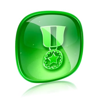 medal icon green glass, isolated on white background.