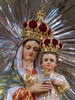 A detail of the statue of Our Lady of the Sacred Heart of Jesus displayed in the Sacro Cuor Parish Church, Sliema, Malta.