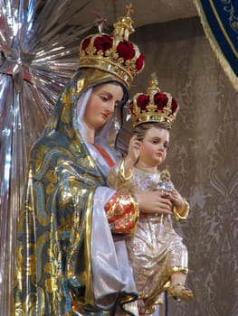 A detail of the statue of Our Lady of the Sacred Heart of Jesus displayed in the Sacro Cuor Parish Church, Sliema, Malta.