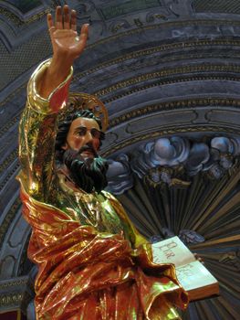 A detail of the statue of Saint Paul displayed in the parish church of Rabat, Malta.