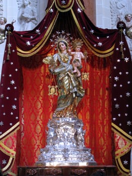 The statue of Our Lady of Mount Carmel in Valletta, Malta.