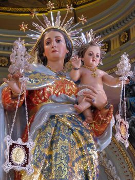 A detail of the statue of Our Lady of Mount Carmel in Zurrieq, Malta.