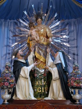 The statue of Our Lady of Pompeii in the village of Marsaxlokk, Malta.